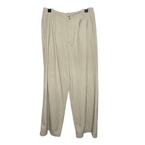 Madewell The Harlow Wide Leg Pleated Linen Blend Tan Khaki Pants Size 10